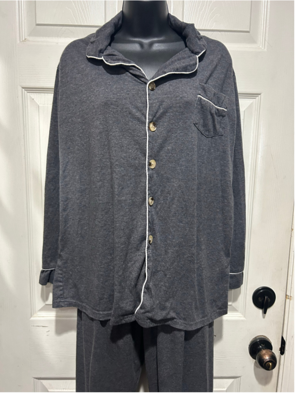 Women's Abollria Grey Pajama Set with White Piping